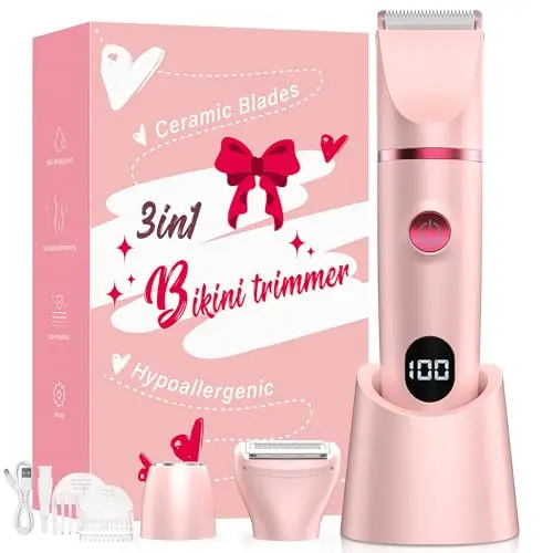 Crolanli Pink 3-in-1 Bikini Trimmer for Women with LED battery display