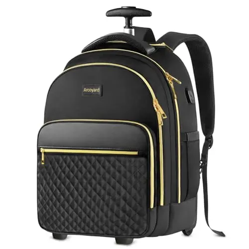 Arcoyard rolling backpack in black and gold convertible design