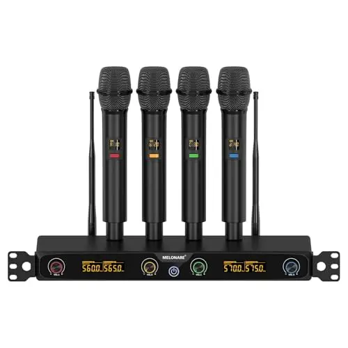 MELONARE rackmount wireless microphone system with four handheld mics and receiver