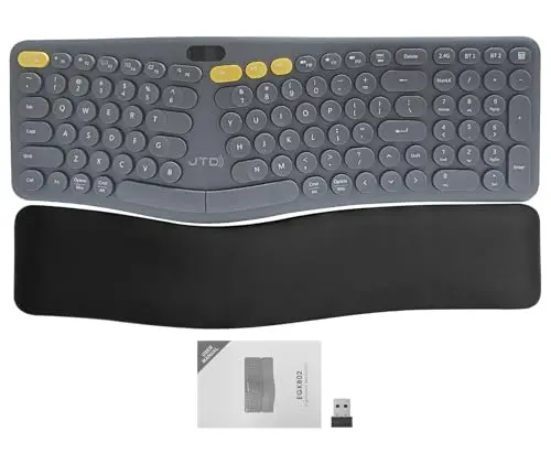 Black wireless split ergonomic keyboard with detachable palm rests, designed for long nails and wrist comfort