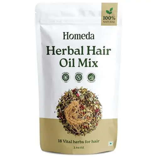 Affordable DIY herbal hair oil mix packet with assorted herbs