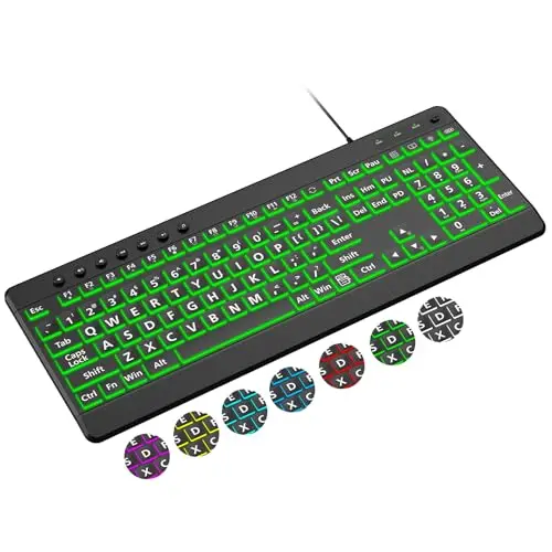 EDJO large print USB wired keyboard with colorful backlight