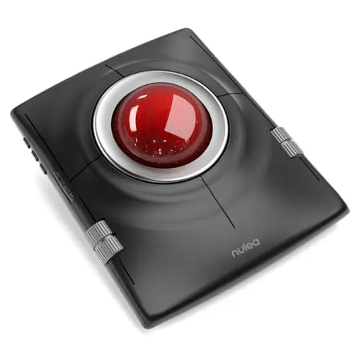 Nulea M512 ambidextrous trackball mouse with large red central ball and wrist rest