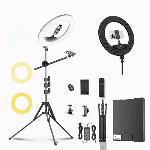 Bzyltrux 18-inch large folding ring light kit with tall stand and dual phone holder