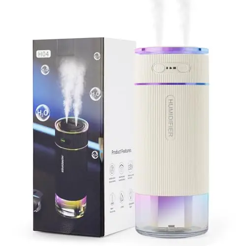 NowFlair white portable humidifier with filter and car cup holder design