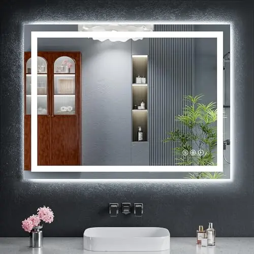 MYSUNORIA rectangular LED bathroom mirror with nano-tempered glass.