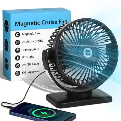 CruiSeaU 6-inch black magnetic fan attached to a metal surface
