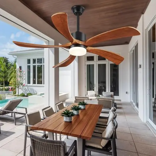 Forrovenco 52-inch ceiling fan with five yellow walnut wood blades