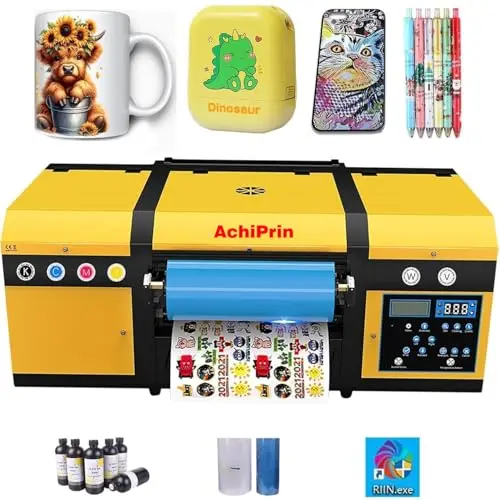 AchiPrin white A3 UV DTF printer kit with AB film and ink bottles