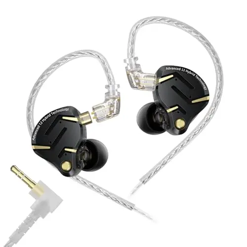 KZ ZS12 PRO 2 IEM headphones with black resin shell and metal faceplate