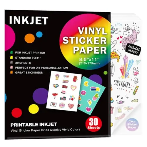 Xfveiwoo clear vinyl sticker paper for inkjet printers 30 sheets