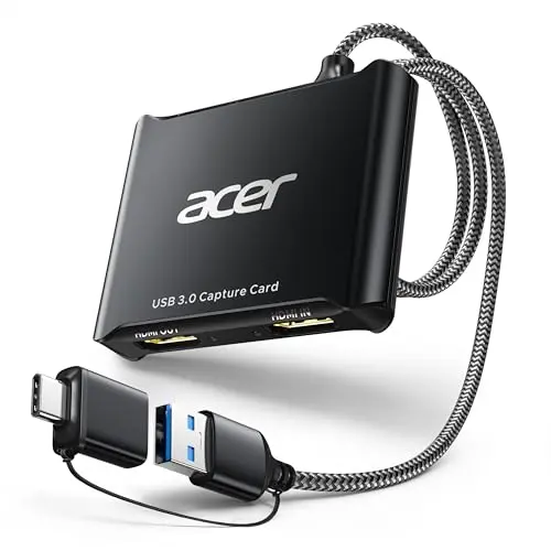 Acer black USB 3.0 video capture card with HDMI and USB-C ports