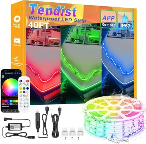 TENDIST 40-foot RGB smart LED strip lights with remote control for boat