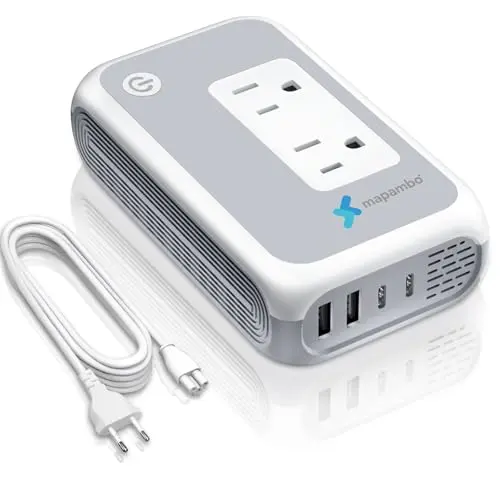 Mapambo compact white voltage converter with Type C plug for European travel
