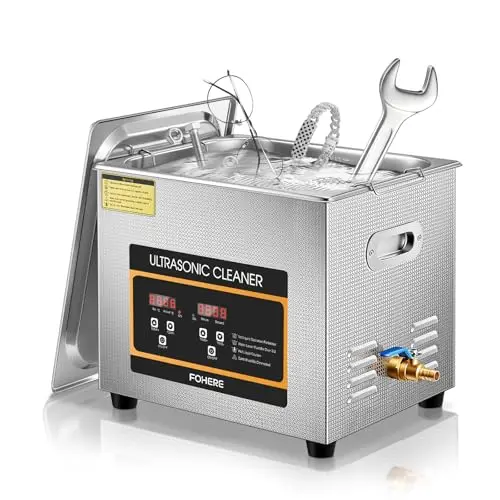 FOHERE 10L ultrasonic cleaner with digital touch panel and stainless steel basket.