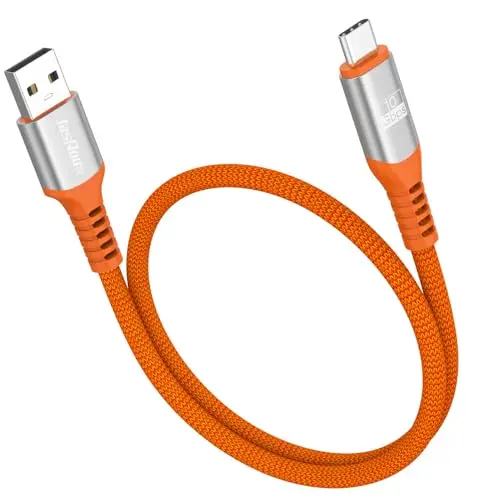 JasRoum 1.5-foot orange braided USB A to USB C cable