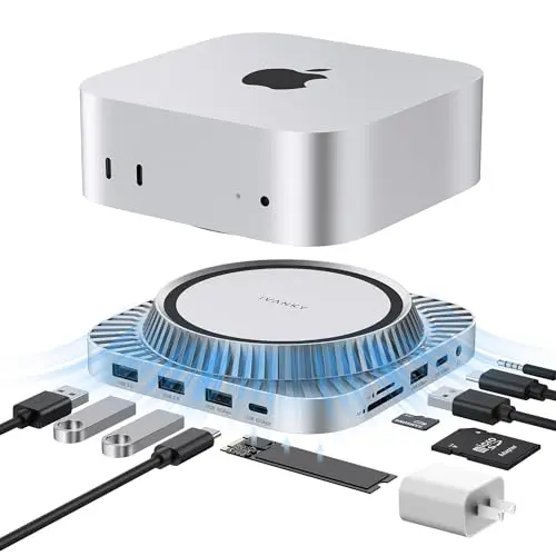 IVANKY 13-in-1 aluminum docking station for Mac mini M4 with multiple front and rear ports