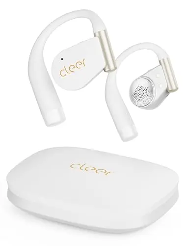 Cleer ARC 4 Plus white open-ear earbuds with charging case