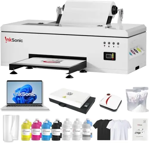 RocRow InkSonic R1390 DTF printer bundle with laptop and curing oven