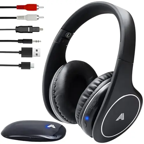 Ansee black folding over-ear wireless RF headphones