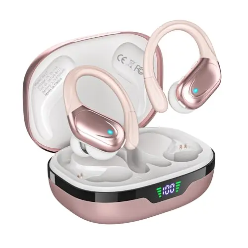 HAOYUYAN sports Bluetooth earbuds with ear hooks in rose gold