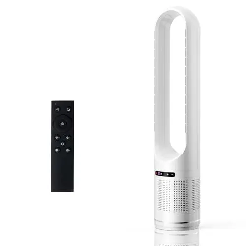 OLIXIS 41-inch tall white bladeless tower fan with built-in filter