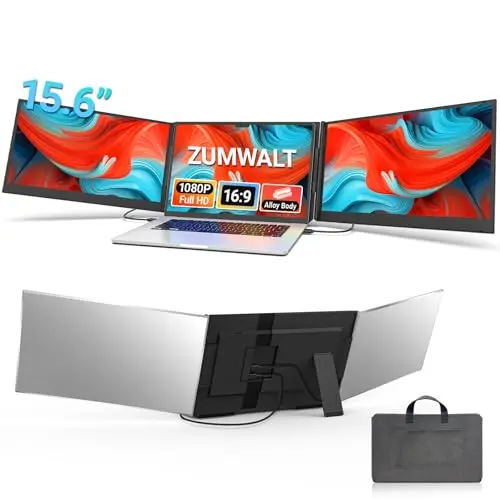 ZUMWALT 15.6-inch portable triple monitor with minimal cables
