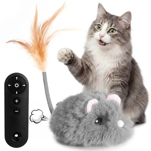 Pawthquake gray plush remote control cat toy mouse