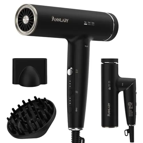 Annlary foldable plasma ionic hair dryer with magnetic diffuser attached