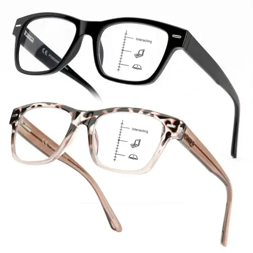 SKYOAK 2-pack retro rectangle frame progressive reading glasses