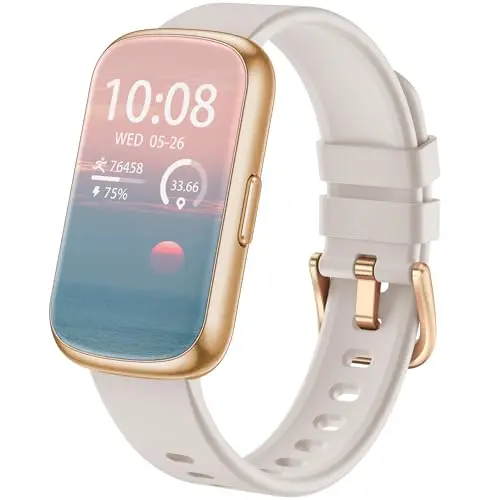 RLQA fitness tracker with a rectangular HD screen on a black silicone strap.