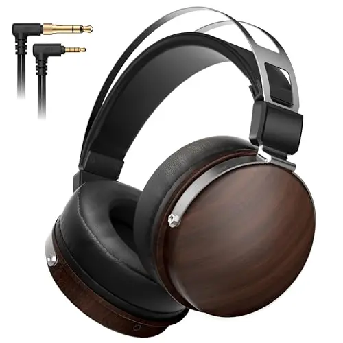 SEJJ Walnut Finish Over-Ear Studio Monitor Headphones